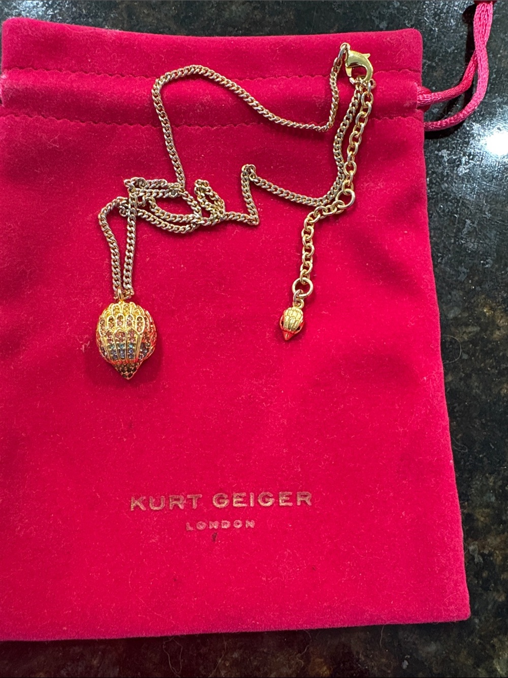 Kurt Geiger Gold Tone Hot Air Balloon Pendant Necklace with Multicolor Stones